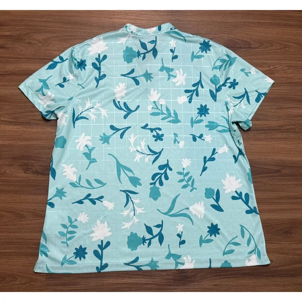 Nike Dri-FIT Women Golf Breathe Blade Collar Polo Teal Floral Grid Sz 2XL